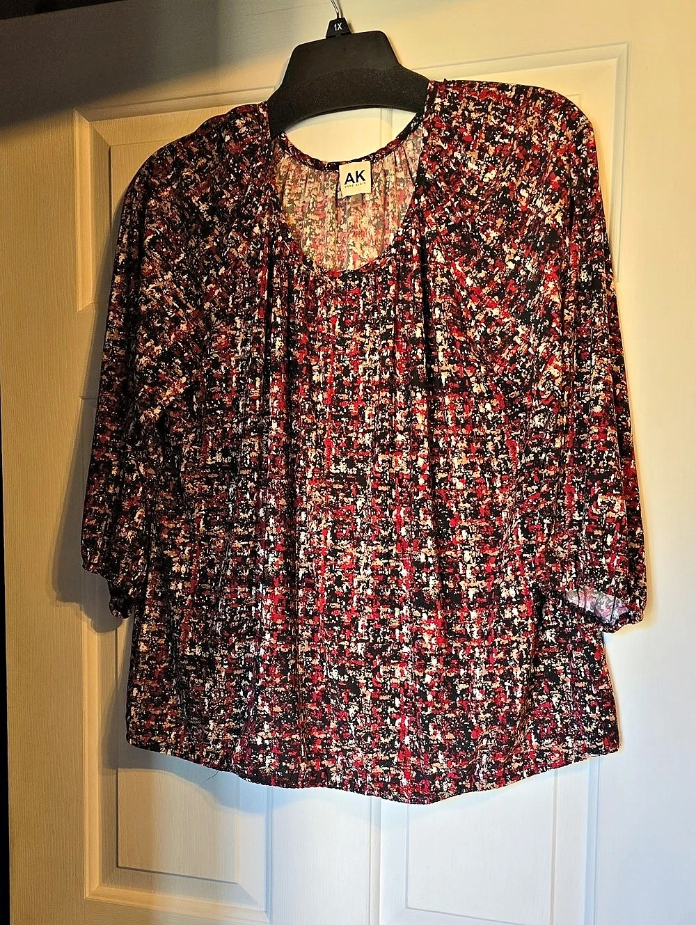 AK (Anne Klein) Abstract Long Sleeve Blouse in Black & Red